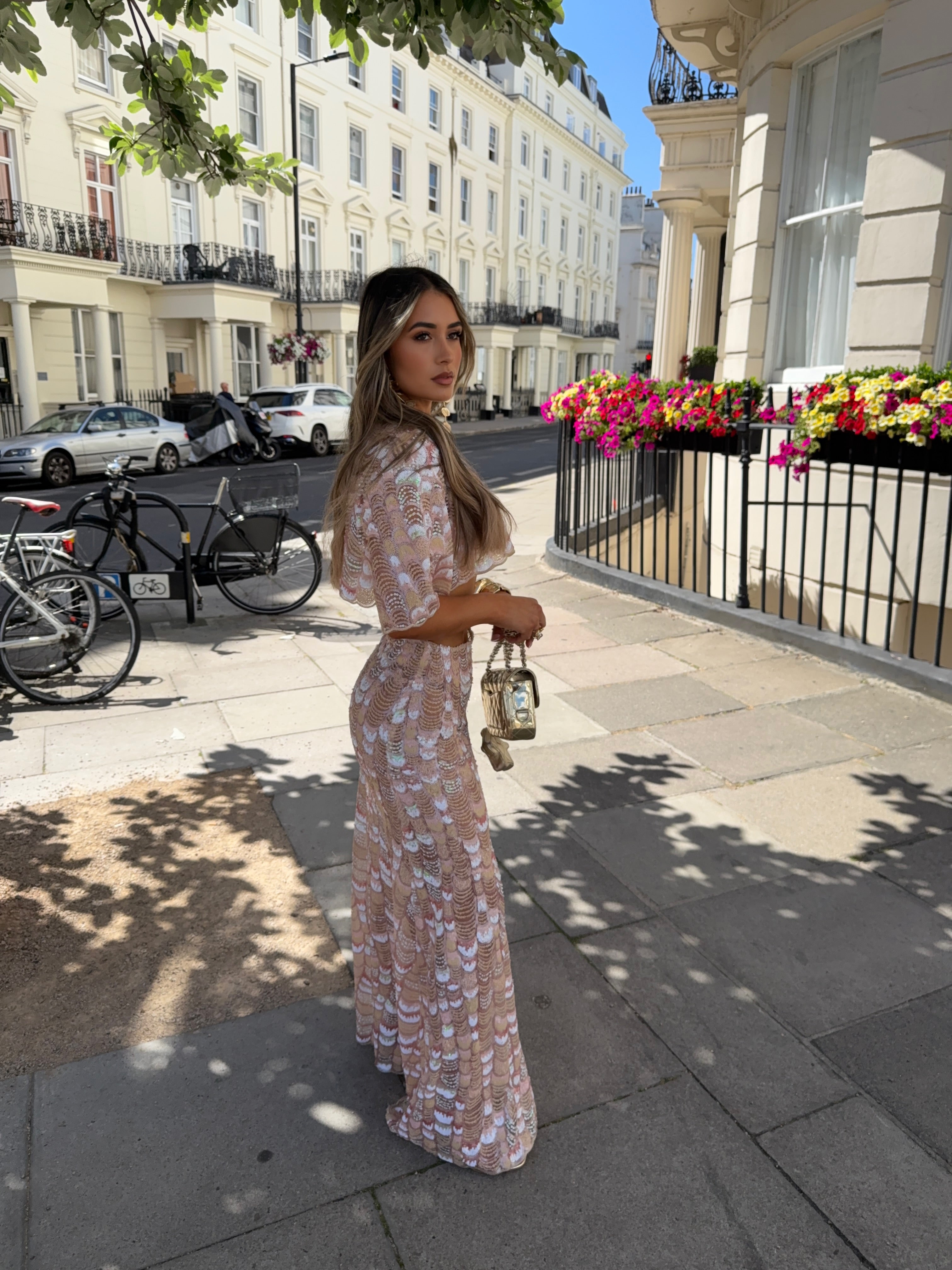 RIYA Pink Sequin Maxi Skirt