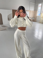 AURORA IVORY CABLE KNIT CARDIGAN