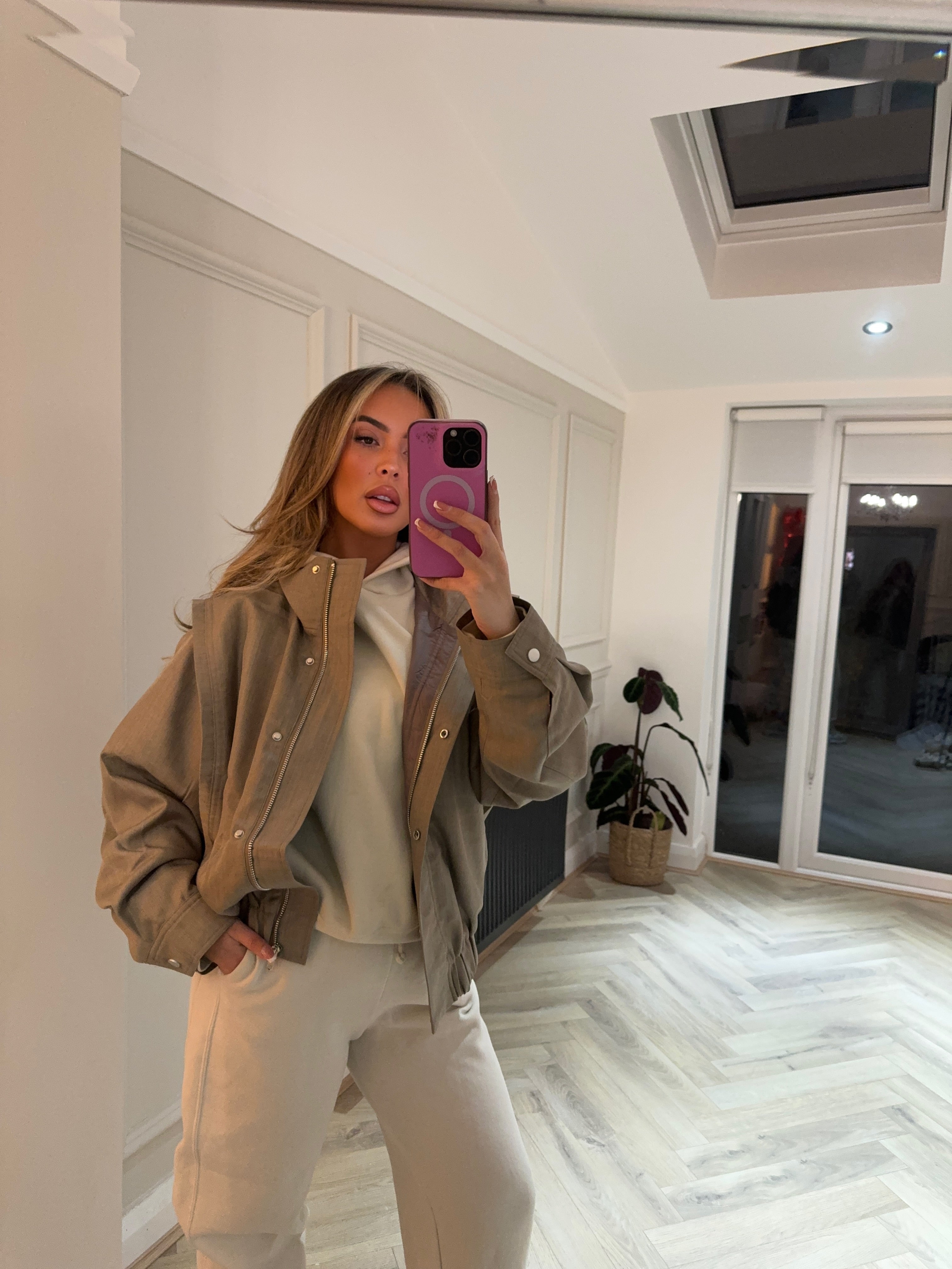 RENEE Tailored Bomber Jacket - Taupe