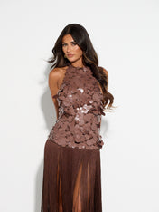 APHRODITE Sequin Fringed Dress (CHOCOLATE)