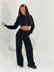 AURORA NOIR CABLE KNIT DIAMANTÉ TROUSERS