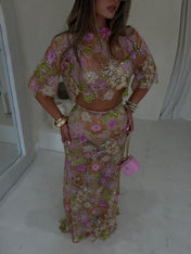 AMIRA Pink Sequin Maxi Skirt