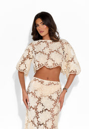 AMIRA FLORAL TOP - BEIGE