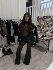 NOELLE Black Diamanté Bow Blazer