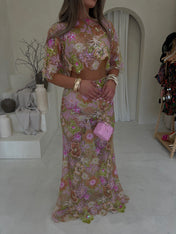 AMIRA Pink Sequin Maxi Skirt