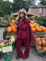 ‘BEAU’ BURGUNDY BOW JACKET (PRE-ORDER)