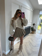 LAURA Mini Pleated Skirt With Belt - Taupe