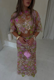 AMIRA Pink Sequin Maxi Skirt