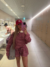 MACY Striped Lounge Set (Burgundy)