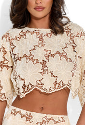 AMIRA FLORAL TOP - BEIGE
