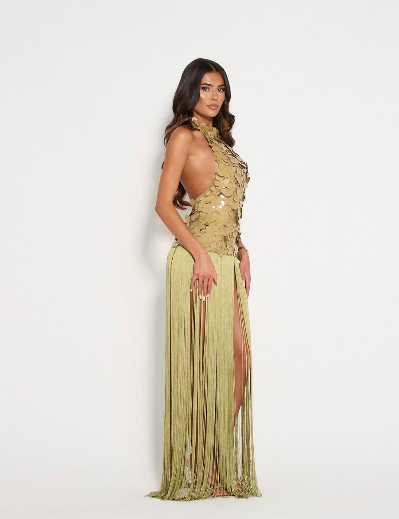 APHRODITE Sequin Fringed Dress (GREEN)