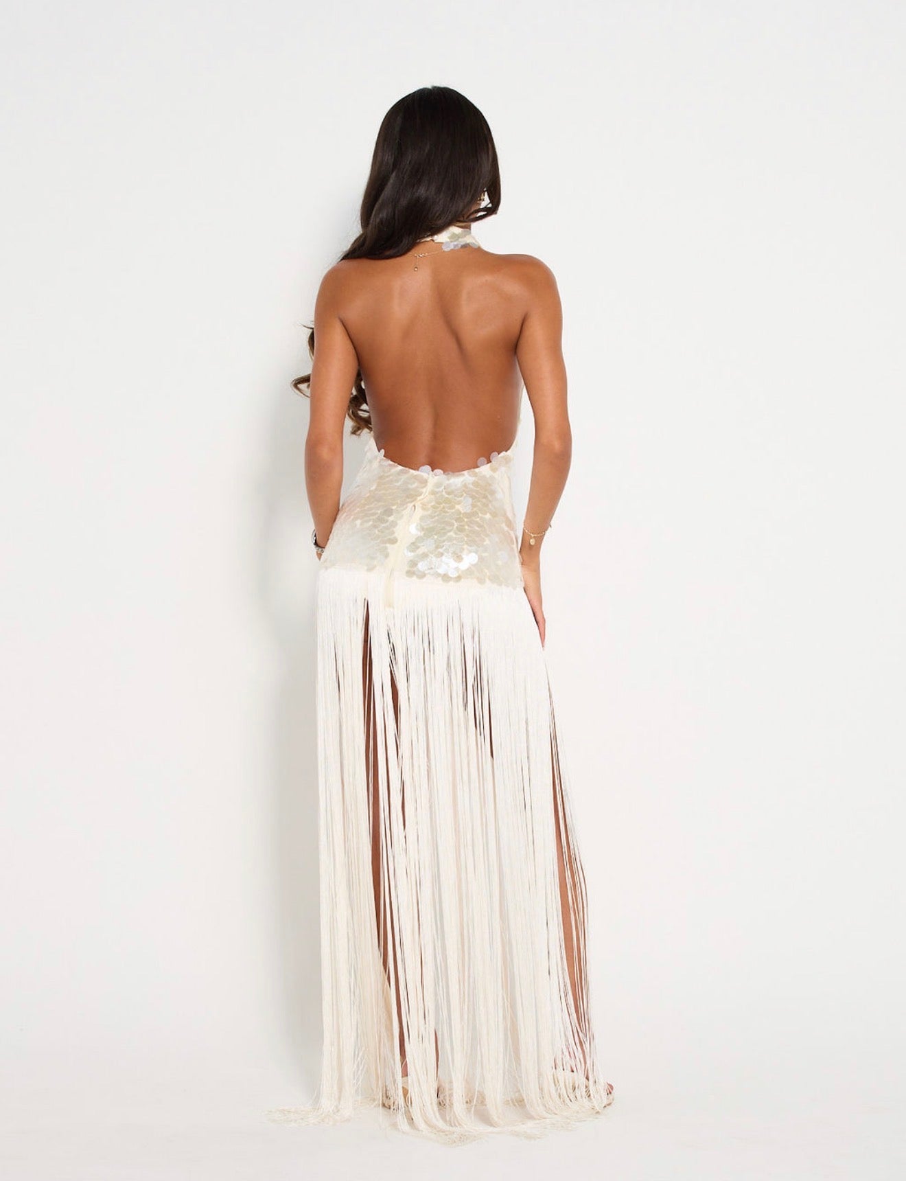 APHRODITE Sequin Fringed Dress (WHITE)