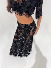 AMIRA FLORAL MAXI SKIRT - BLACK