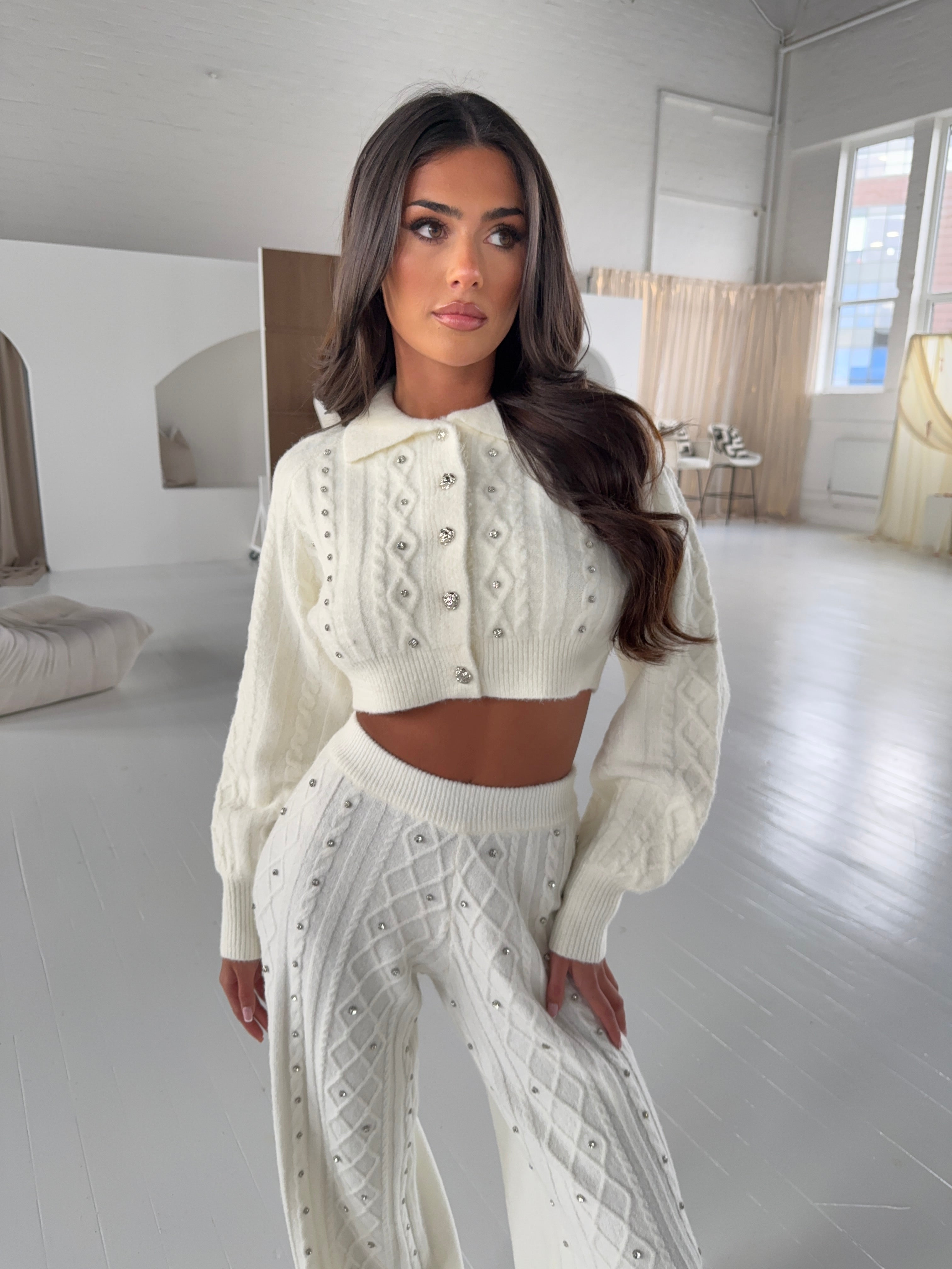 AURORA IVORY CABLE KNIT CARDIGAN