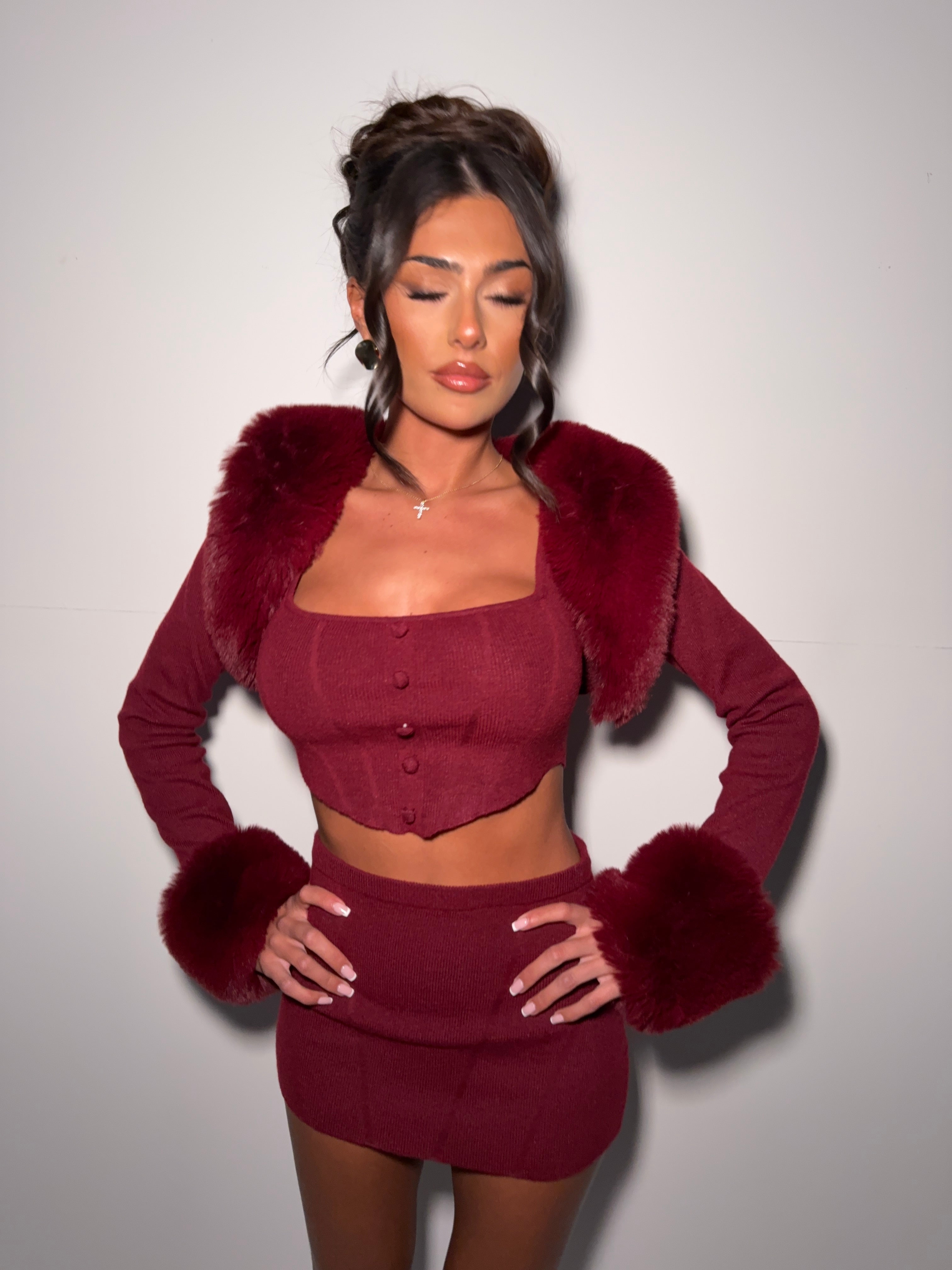 LOVERGIRL TOP & SHRUG (CHERRY)