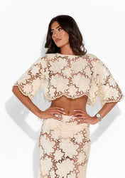 AMIRA FLORAL TOP - BEIGE