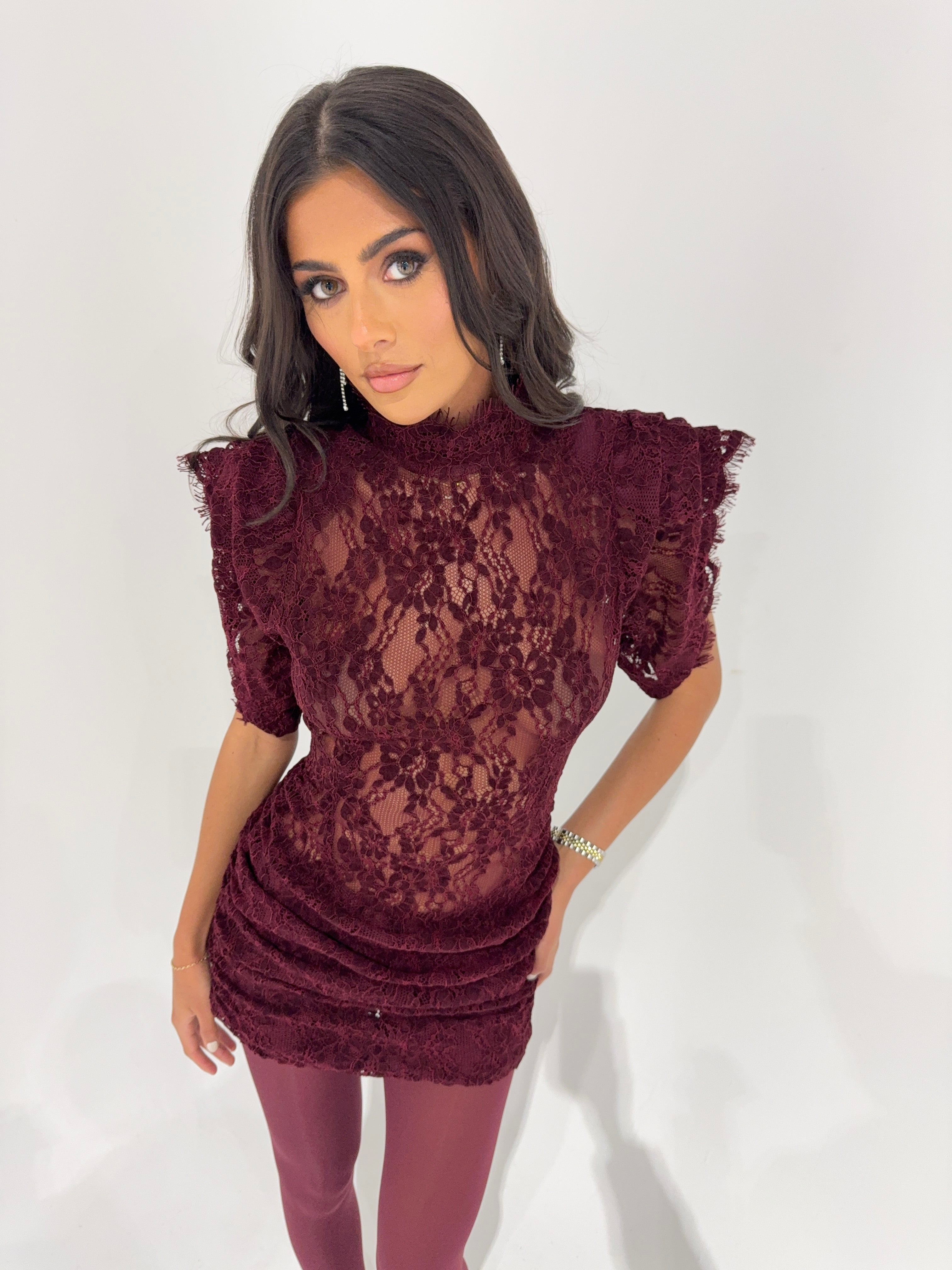 VICTORIA Burgundy Lace Dress
