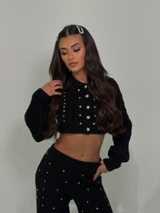 AURORA NOIR CABLE KNIT DIAMANTÉ TROUSERS