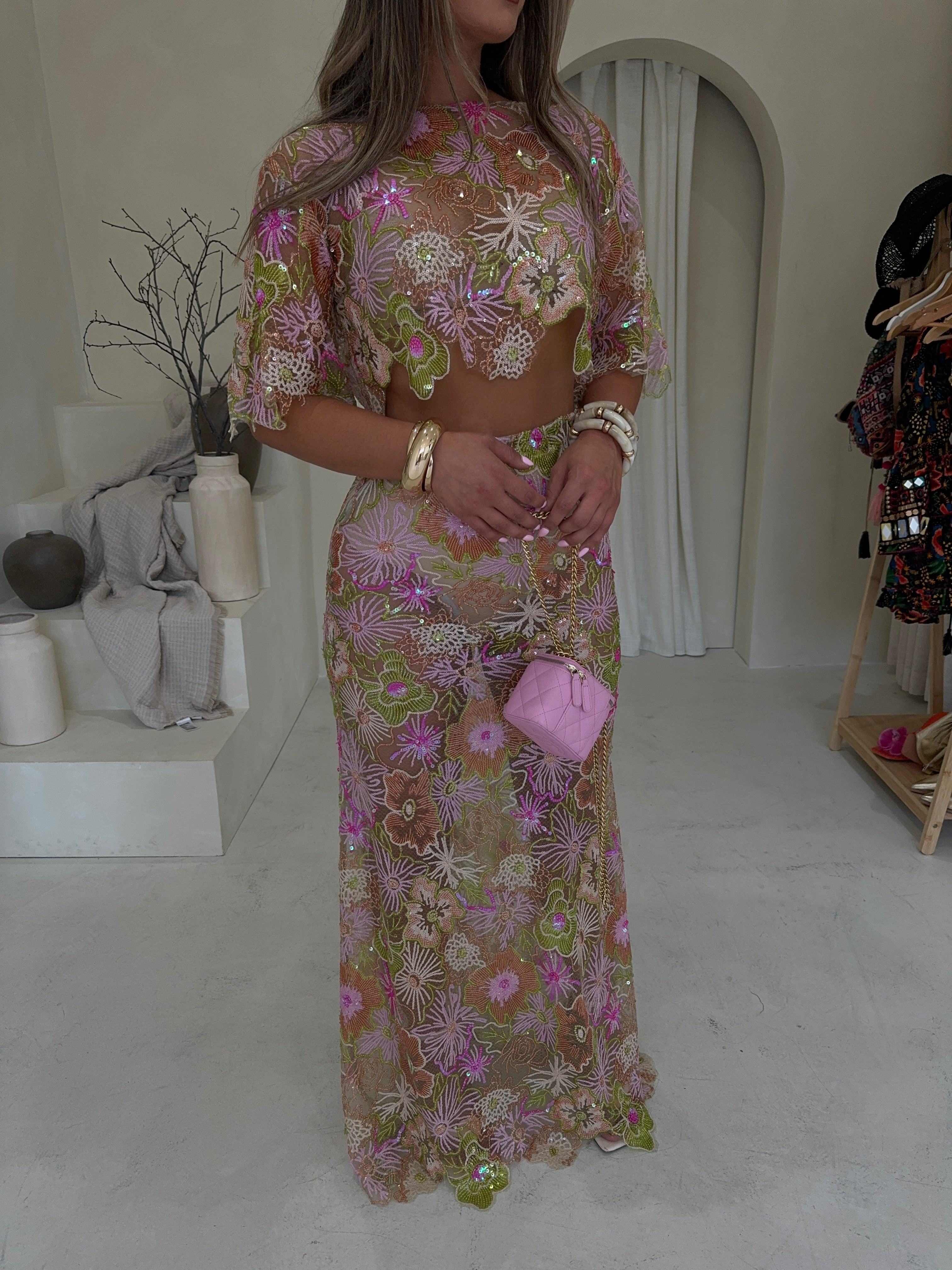 AMIRA Pink Sequin Top