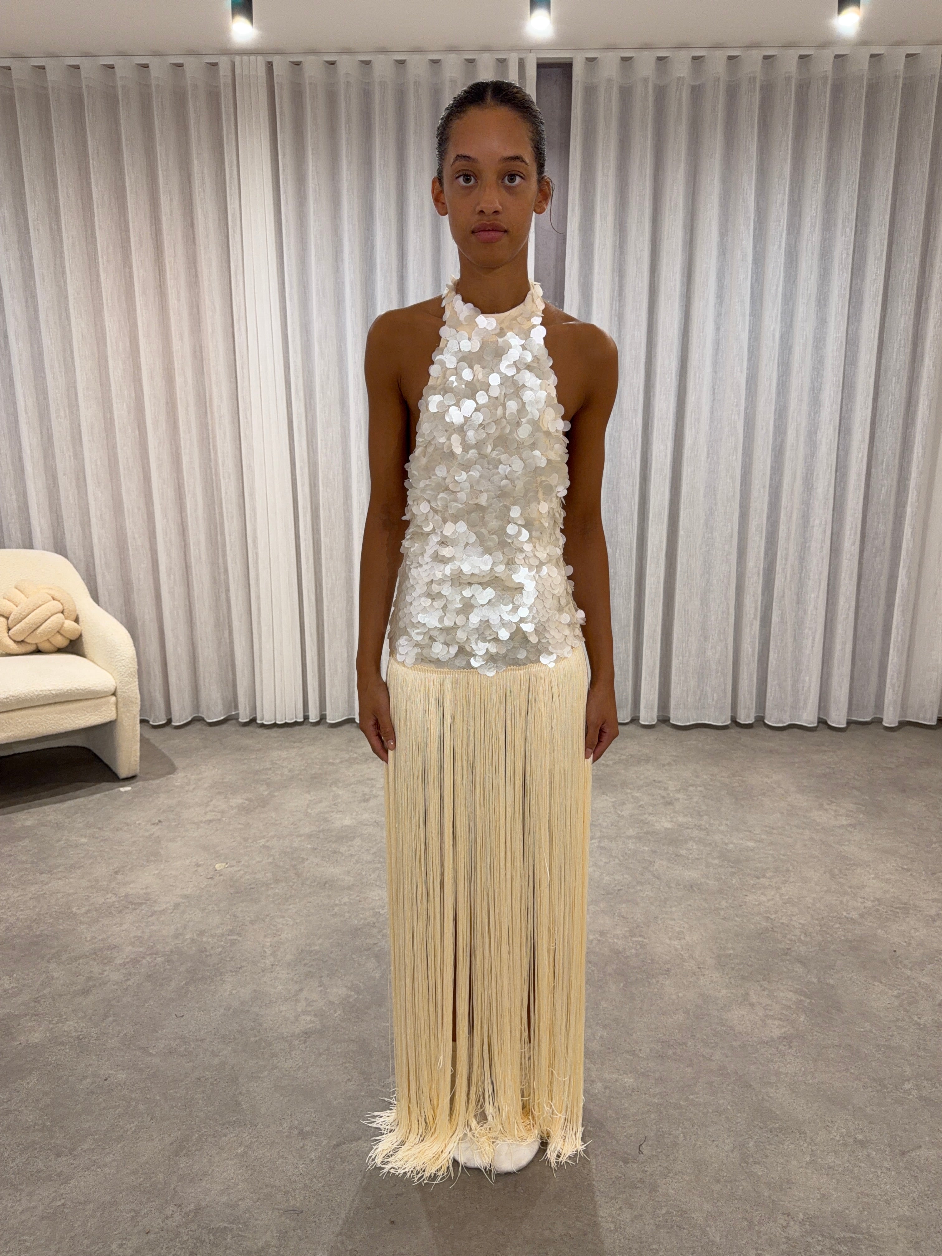 APHRODITE Sequin Fringed Dress (CREAM)