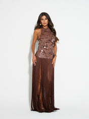 APHRODITE Sequin Fringed Dress (CHOCOLATE)