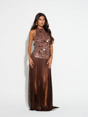 APHRODITE Sequin Fringed Dress (CHOCOLATE)