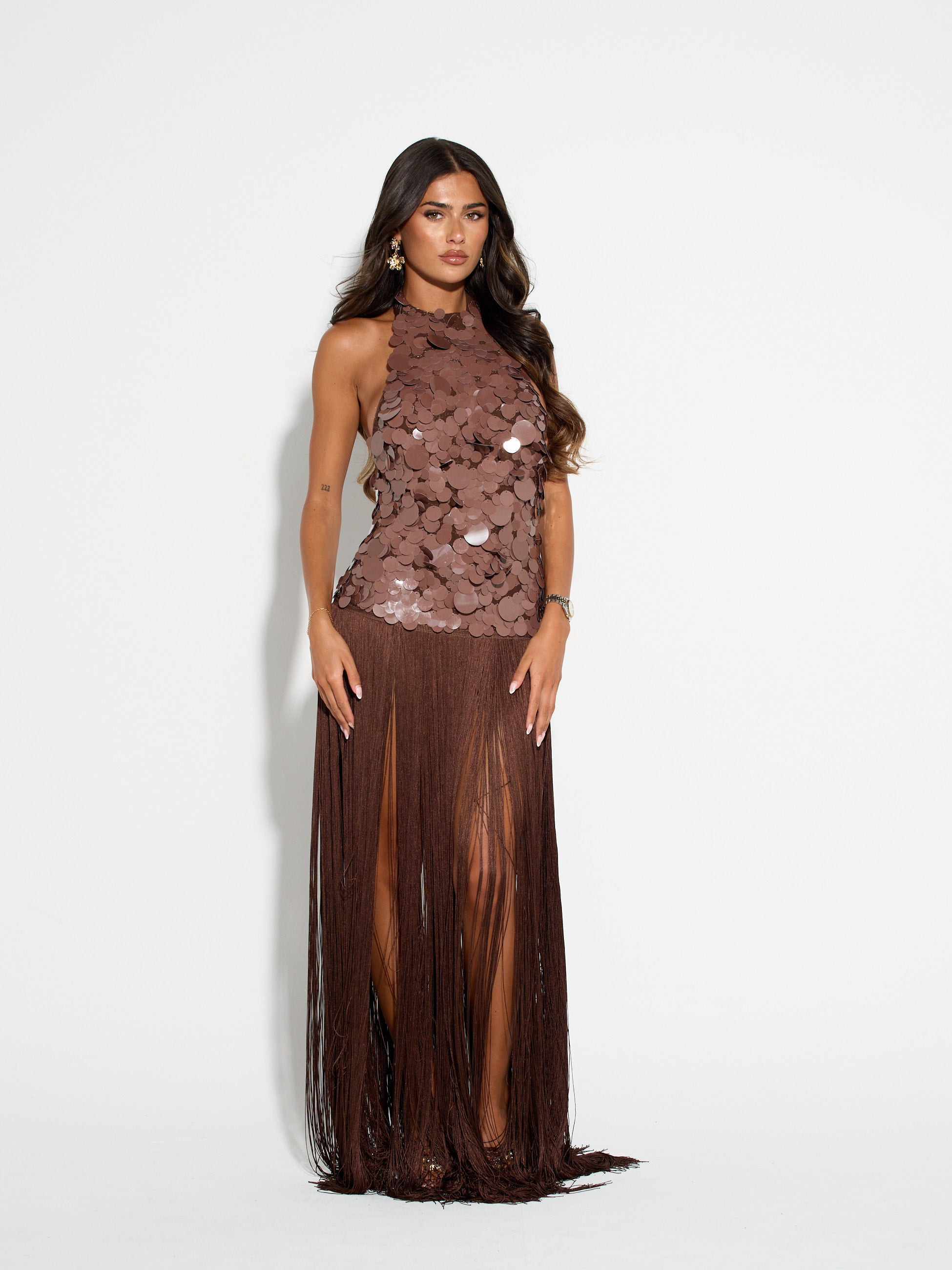 APHRODITE Sequin Fringed Dress (CHOCOLATE)