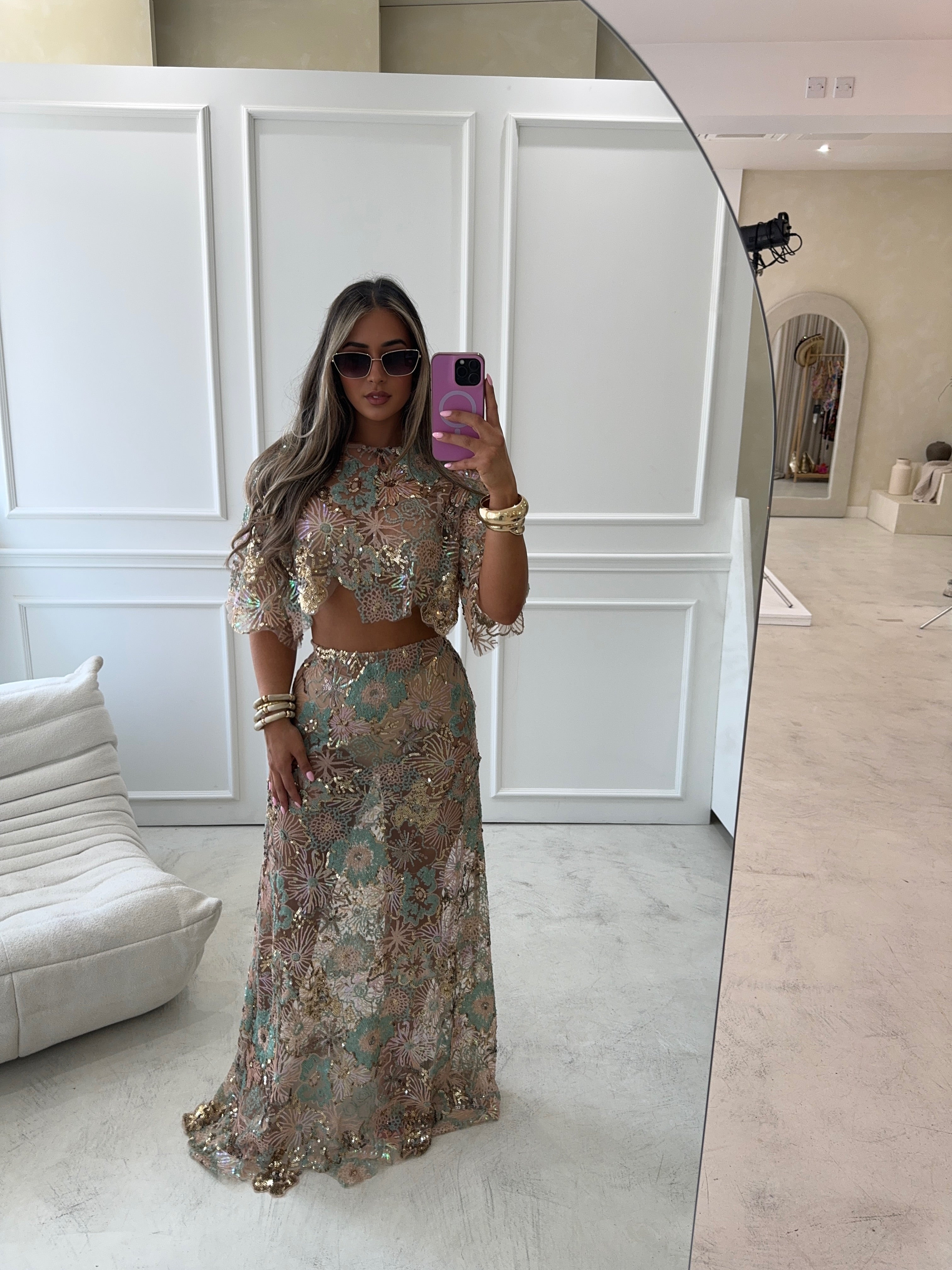 AMIRA Sequin Maxi Skirt (ICE BLUE)