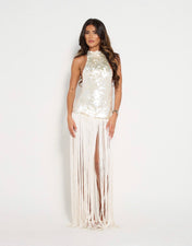 APHRODITE Sequin Fringed Dress (WHITE)