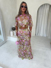 AMIRA Pink Sequin Maxi Skirt