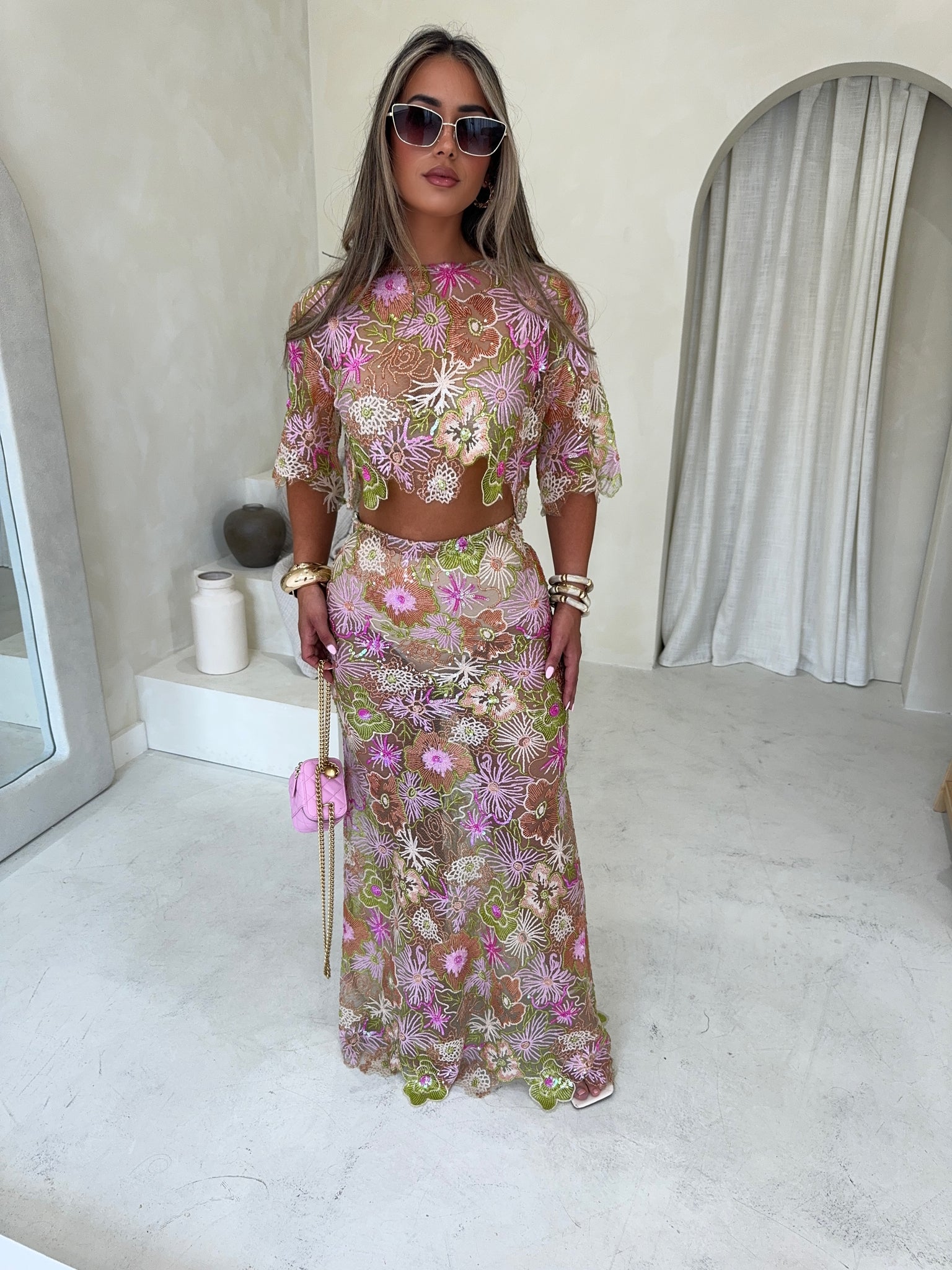 AMIRA Pink Sequin Maxi Skirt – GYPSABELLA