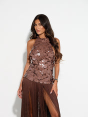APHRODITE Sequin Fringed Dress (CHOCOLATE)