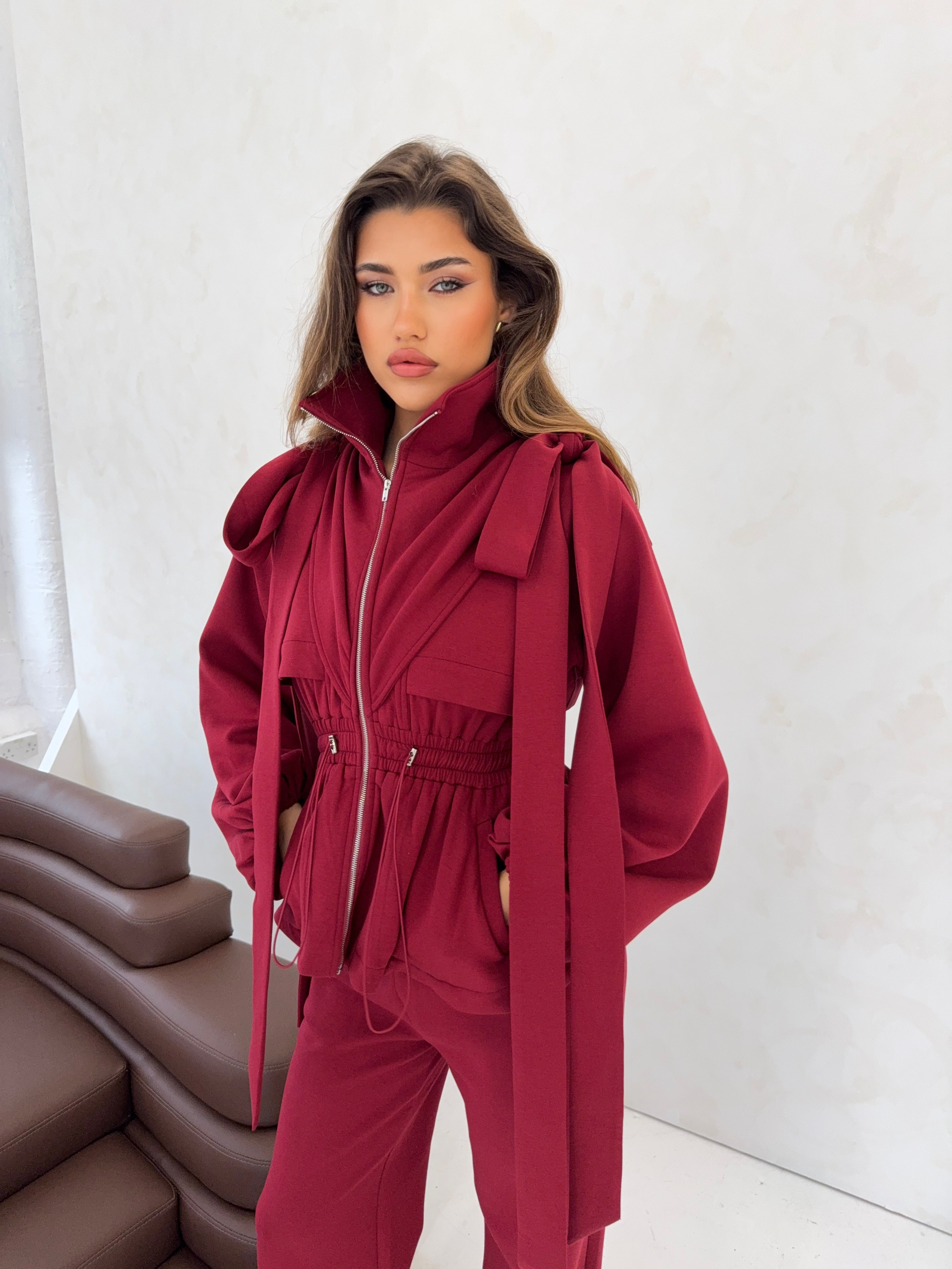 BURGUNDY BOW JACKET (PRE-ORDER)