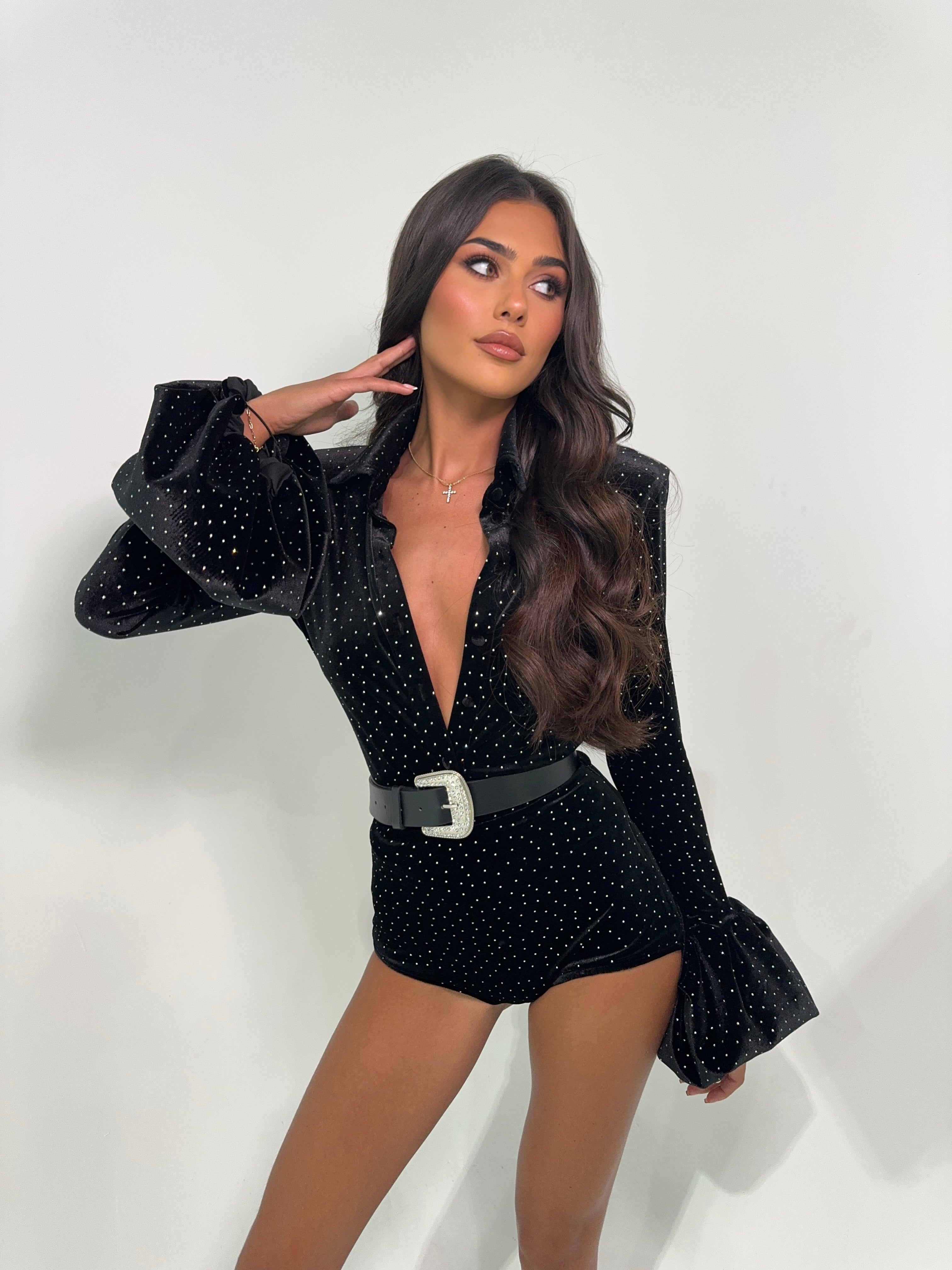 KESSIA VELVET DIAMANTÉ PUFF BALL CO-ORD