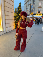 AURORA BURGUNDY KNIT DIAMANTÉ TROUSERS