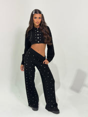 AURORA NOIR CABLE KNIT DIAMANTÉ TROUSERS