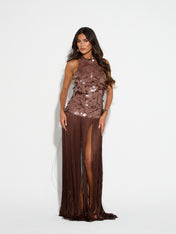 APHRODITE Sequin Fringed Dress (CHOCOLATE)