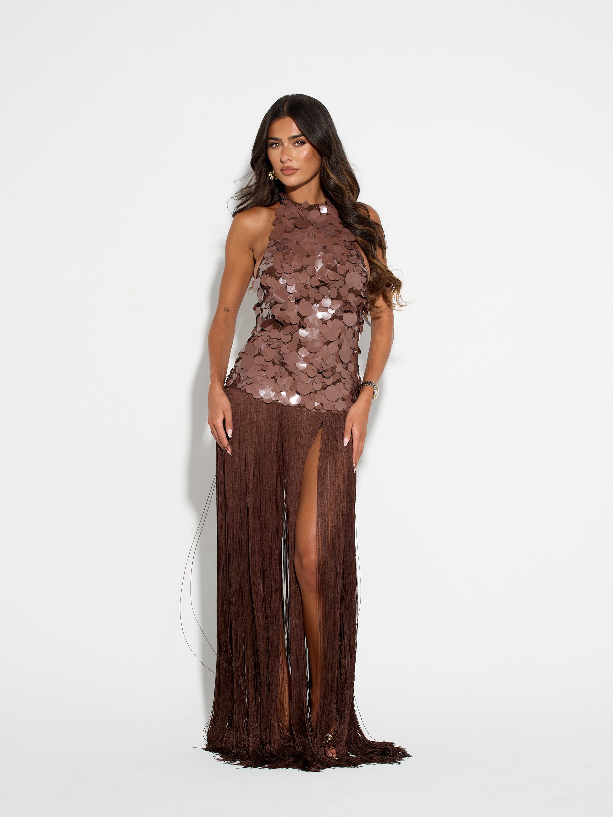 APHRODITE Sequin Fringed Dress (CHOCOLATE)