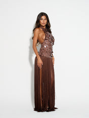 APHRODITE Sequin Fringed Dress (CHOCOLATE)