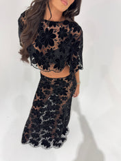 AMIRA FLORAL MAXI SKIRT - BLACK