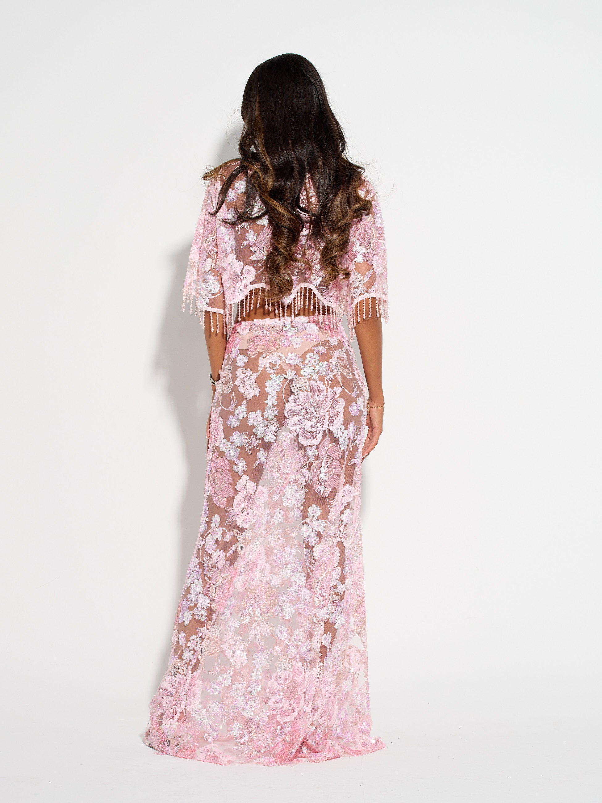 AMIRA Pink Embellished Maxi Skirt