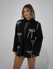 NOELLE Black Diamanté Bow Blazer