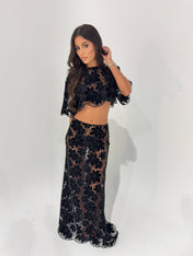 AMIRA FLORAL MAXI SKIRT - BLACK