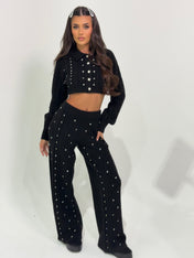 AURORA NOIR CABLE KNIT DIAMANTÉ TROUSERS