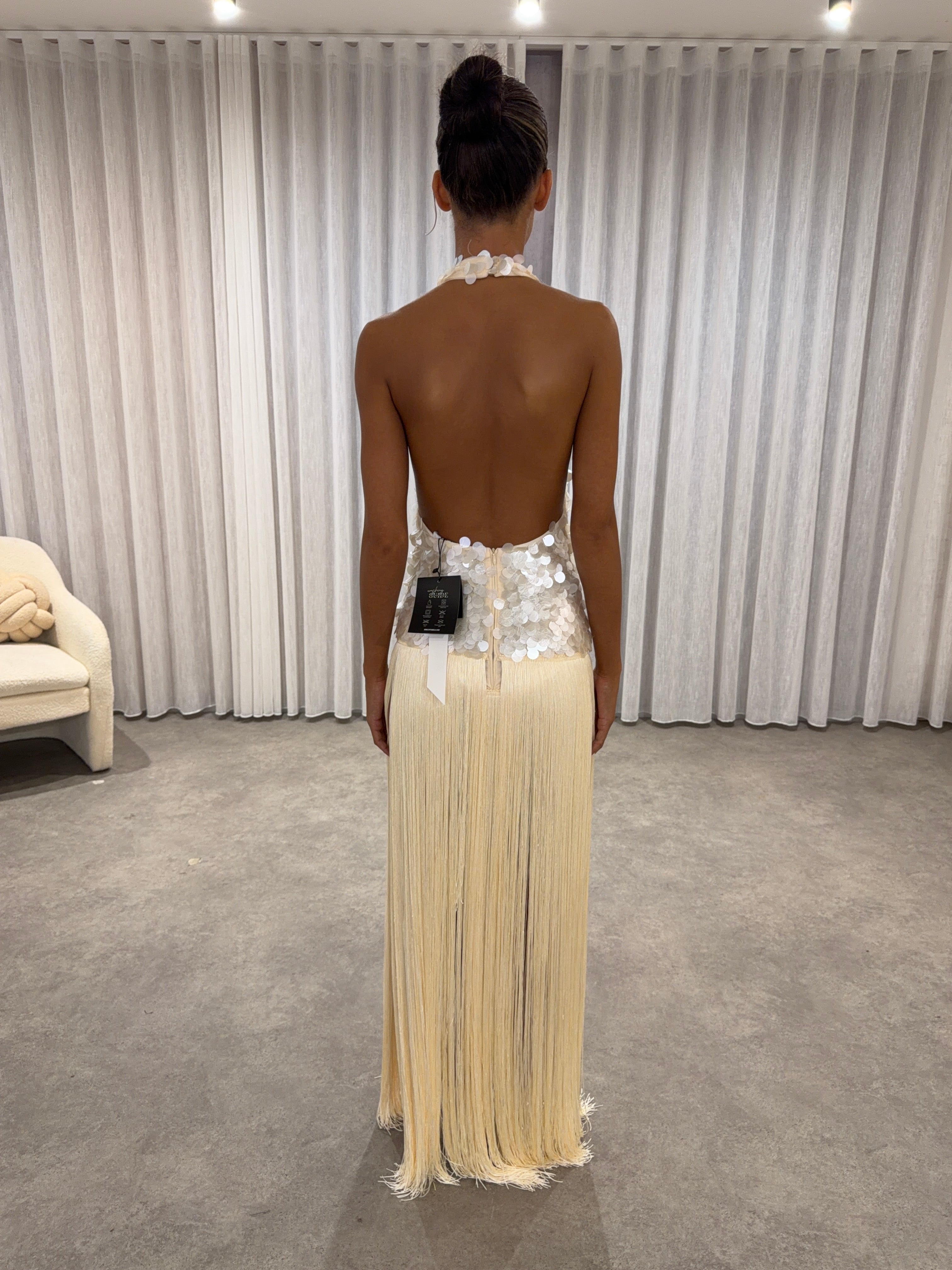 APHRODITE Sequin Fringed Dress (CREAM)