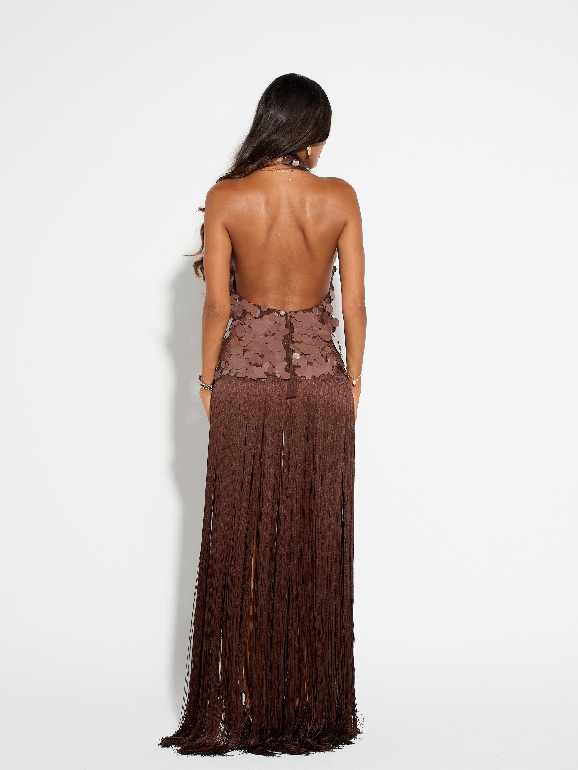 APHRODITE Sequin Fringed Dress (CHOCOLATE)