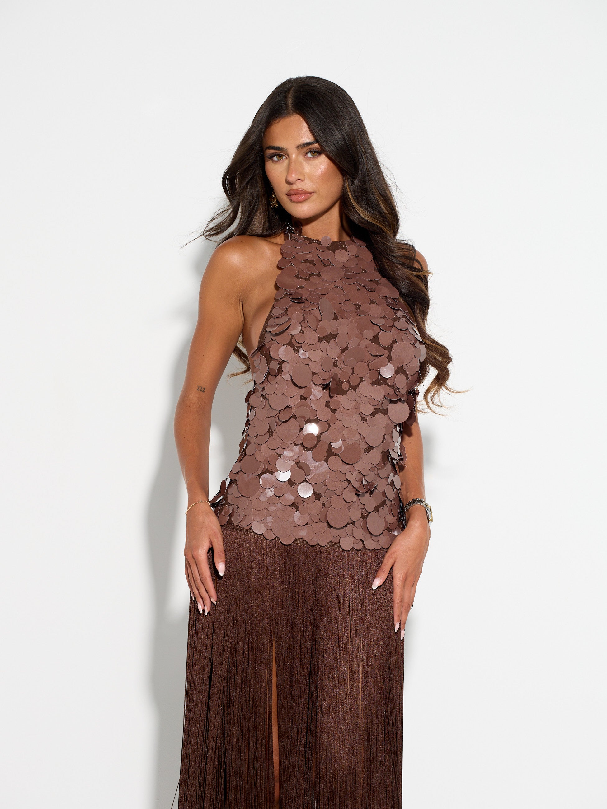 APHRODITE Sequin Fringed Dress (CHOCOLATE)