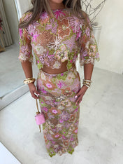 AMIRA Pink Sequin Maxi Skirt