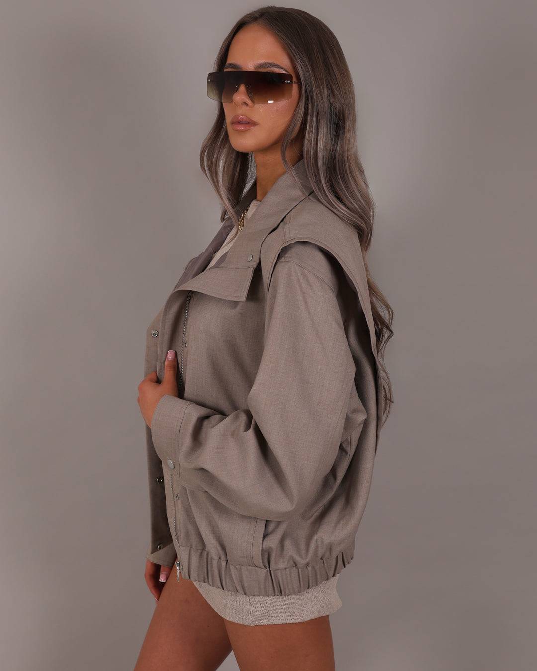 RENEE Tailored Bomber Jacket - Taupe