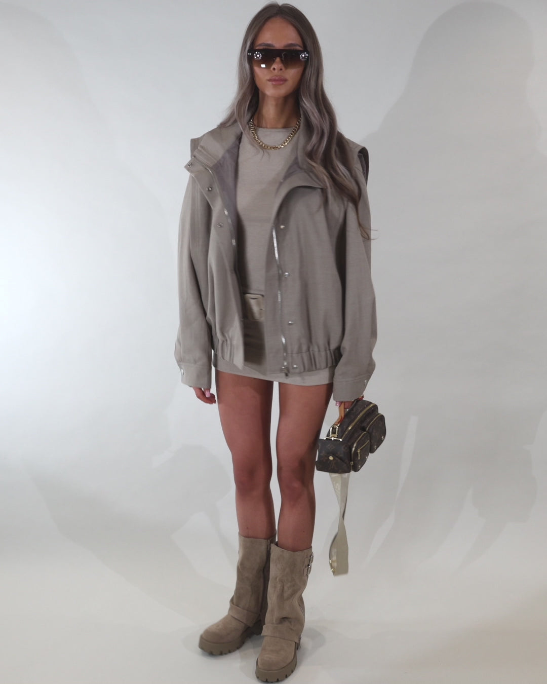 RENEE Tailored Bomber Jacket - Taupe